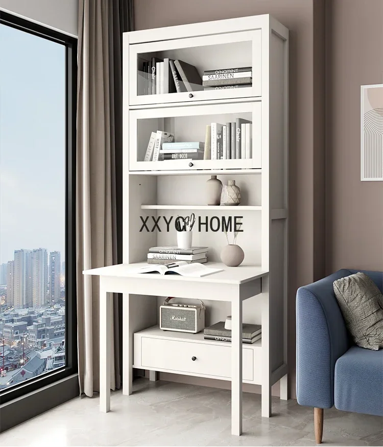 Bureau Boekenplank Geïntegreerd computerbureau Witte boekenkast Eendelige bureaukastcombinatie