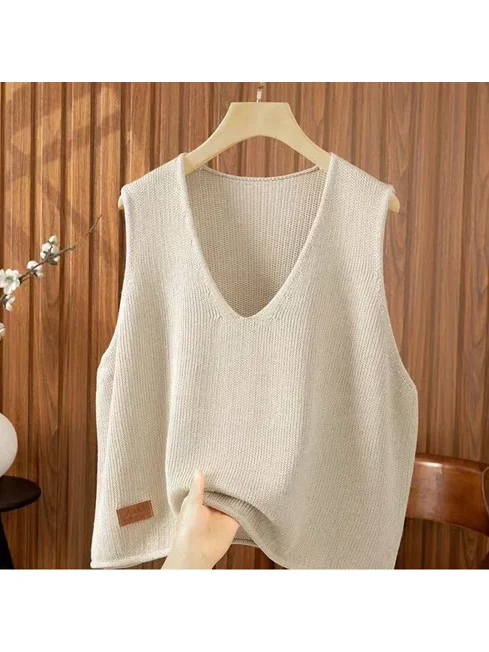 Short Knitted Vest Women's V-Neck Inner Wear Slim Fit Fashionable Spring Summer Autumn Seasonal New Arrival Cleanfit Style