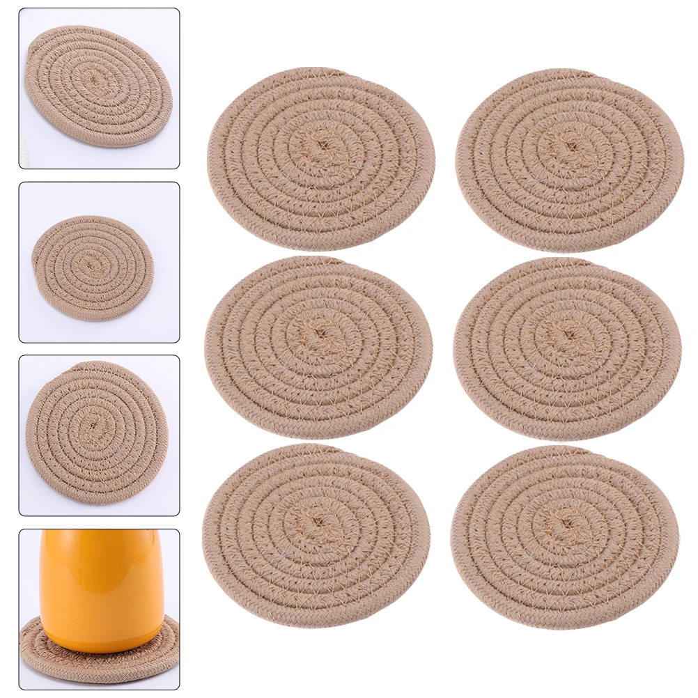 

6pcs Woven Cotton Heat Resistant Cup Mats For Home Coffee Table Household Drink Coasters Decorative Table Accessories Farmhouse