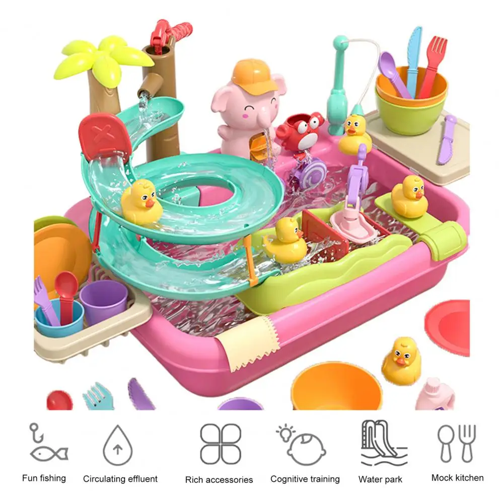 Educational Water Play Toy for Children Kids Kitchen Sink Toy Set with Water Slide Track Magnetic Fishing for Toddlers for Kids