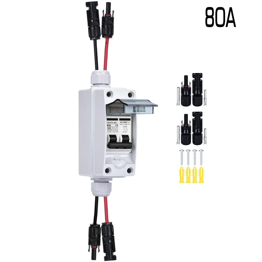 PV Isolator Switch DC1000V 63A IP65 Disconnect Circuit Breaker 2p For Solar Panels Connector Short Circuit Protection