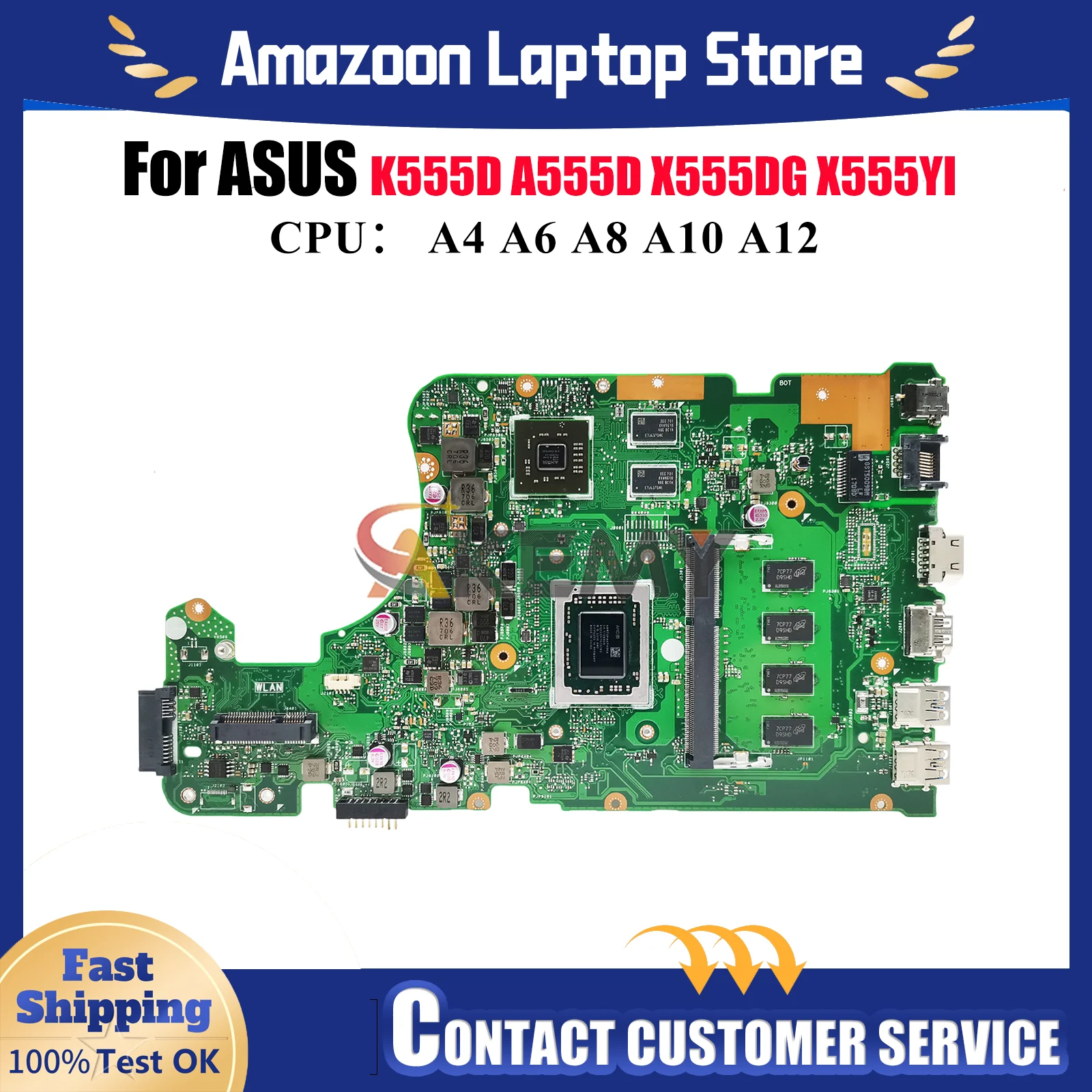 

X555DG Laptop Motherboard For ASUS VivoBook X555DG X555D X555YI A555D K555D X555YA Notebook Mainboard With A4 A6 A8 A10 A12 CPU
