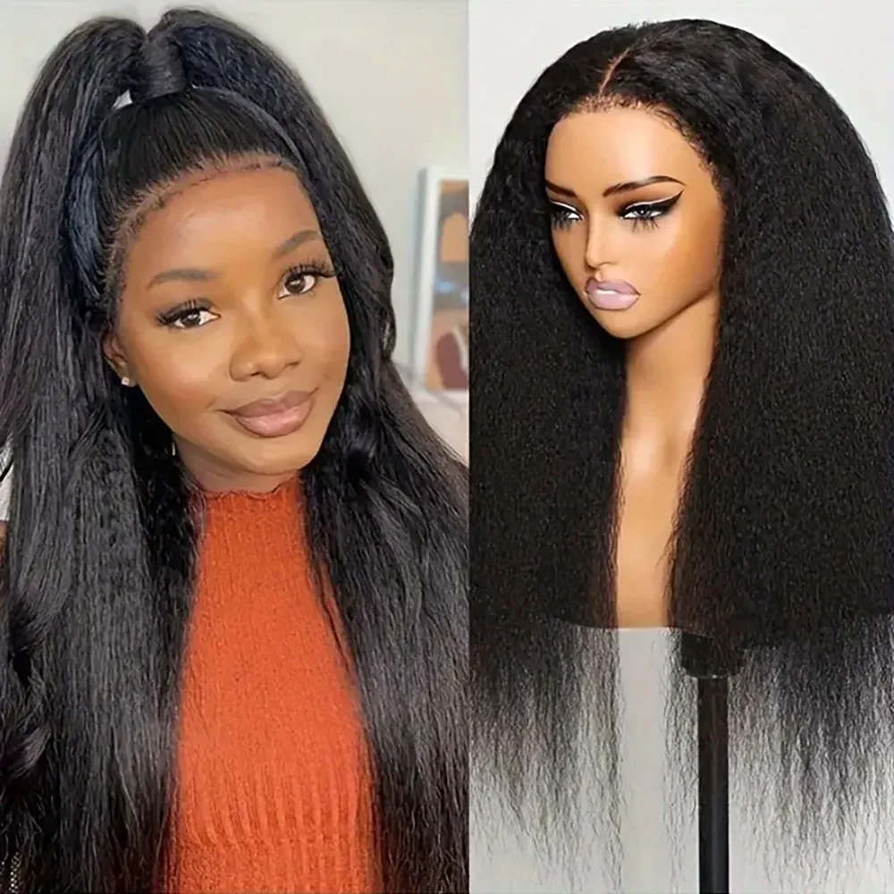 

1B# Natural Color Wigs for Women 13x4 Lace Front Wig Women's Kinky Straight Lace Front Wig Human Hair 200% Density