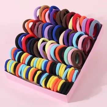 100 個女の子弾性ヘアバンド 2.5 センチメートル 4 センチメートルカラフルなヘアネクタイ子供ポニーテールホルダーヘッドバンドシュシュ女の子ヘアアクセサリー