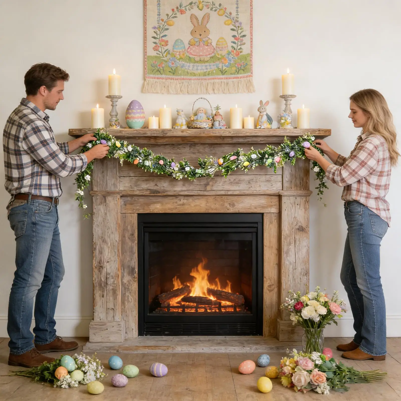 Easter Garland 2 Pieces Easter Egg Spring Garland 175cm Artificial Decorations For Home Indoor Party Wall Mantel Stairs