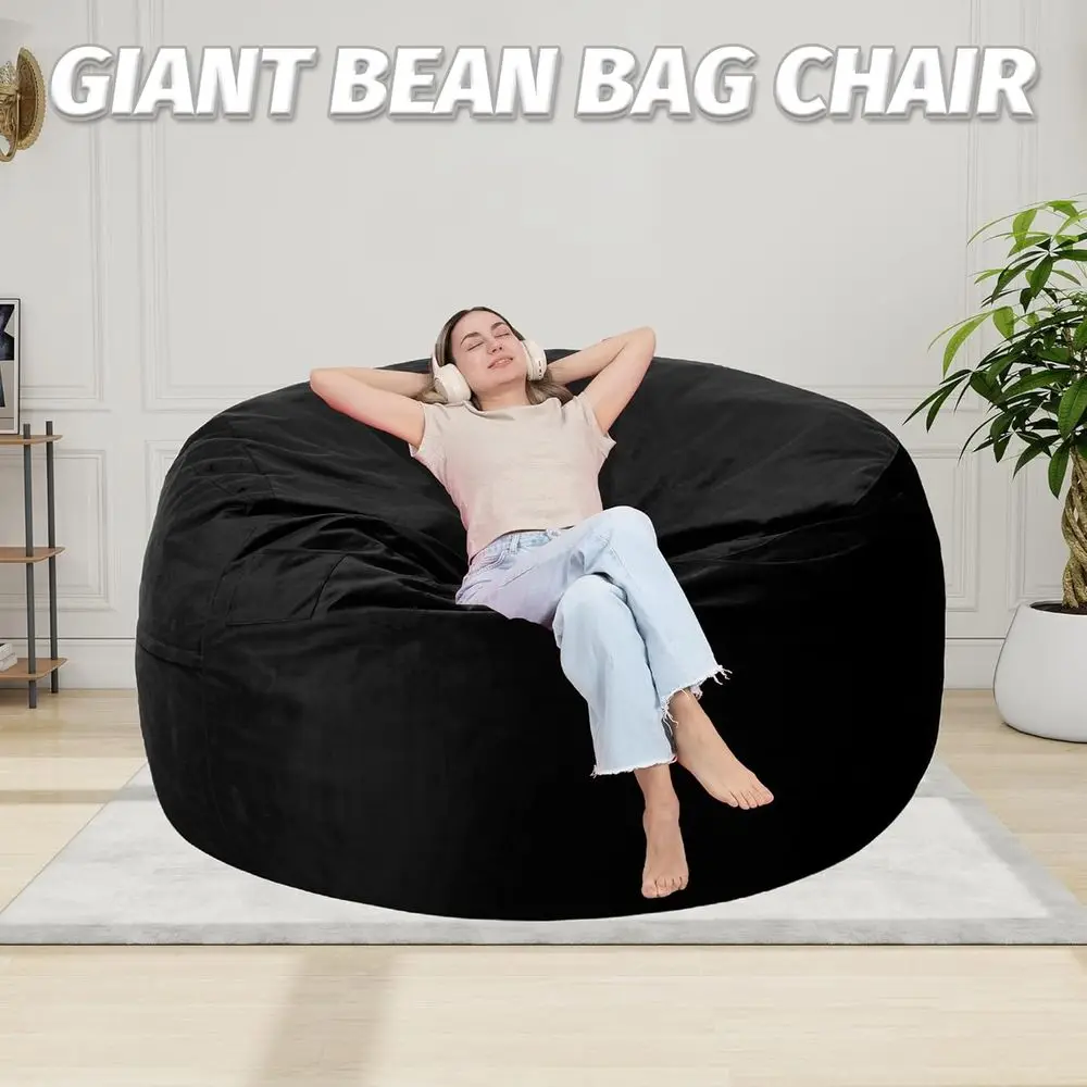 كرسي بين باج بغطاء مخملي فائق النعومة مع رغوة الذاكرة، أريكة كسولة كبيرة الحجم للنوم والمكتب وغرفة المعيشة وغرفة النوم - أسود #3