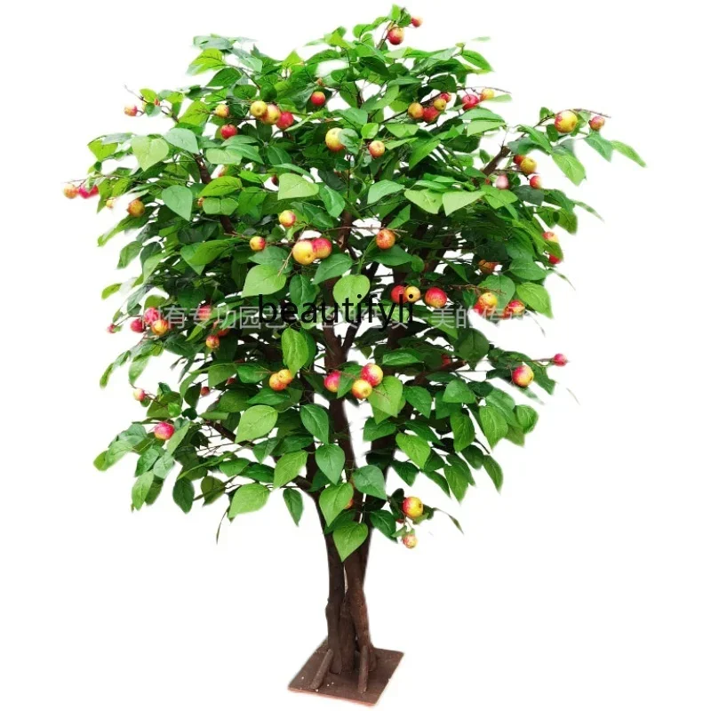 ss newSimulation Apple Tree Fruit Tree Fake Trees Large Plant Indoor Living Room Natural Solid Wood Trunk Decoration