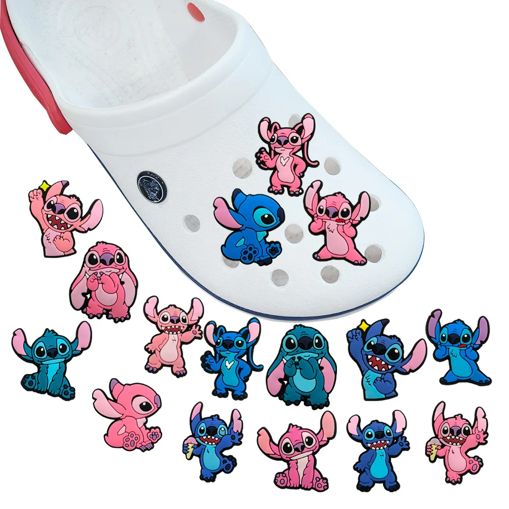 16pcs set Cute Stitch Lovers Cartoon series PVC Shoe Charms For Slides Sandals DIY Clog Decor Birthday Party Gift Accessories