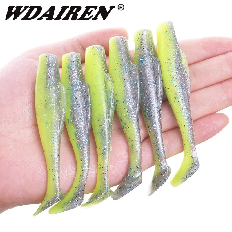 6 Pcs/Lot T Tail Soft Lure 8.5cm 5g Float TPR Silicone Bait for Bass Sea Fishing Swimbait Jig Wobblers Artificial Rubber Tackle