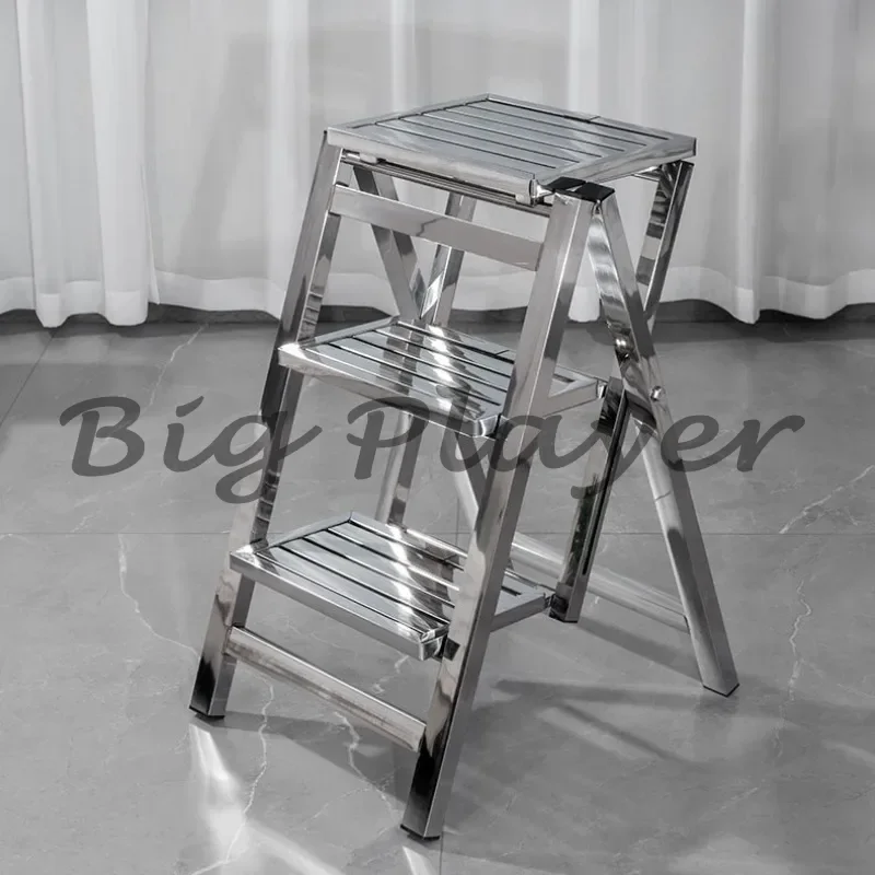 

Home Stainless Steel Ladder Stool Folding Telescopic Thickened Step Ladder Indoor Multi-functional Portable 3 Step Ladder Bench