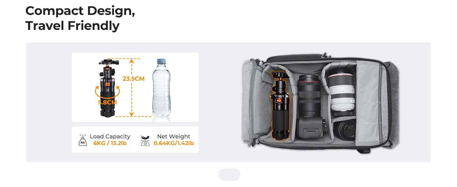 K&F CONCEPT Mini-Tischstativ 21,6'' Kompaktes kleines Stativ mit Kugelkopf, belastbar bis zu 6 kg, 1/4 Zoll Schnellwechselplatte – Detail 4