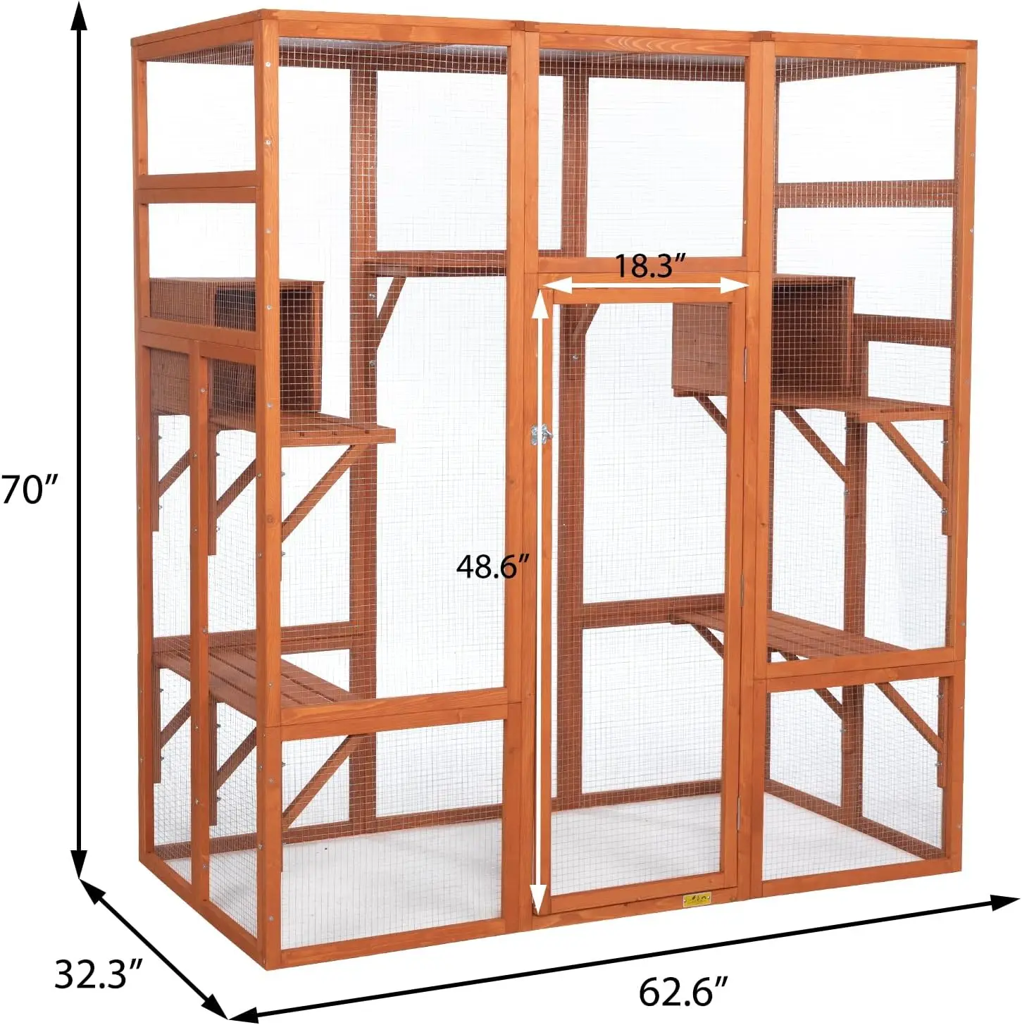 COZIWOW 70Inches Large Spacious Wooden Outdoor Catio with Perches and Condos, Cat Catio Enclosures Indoor Kitty Window Kennel