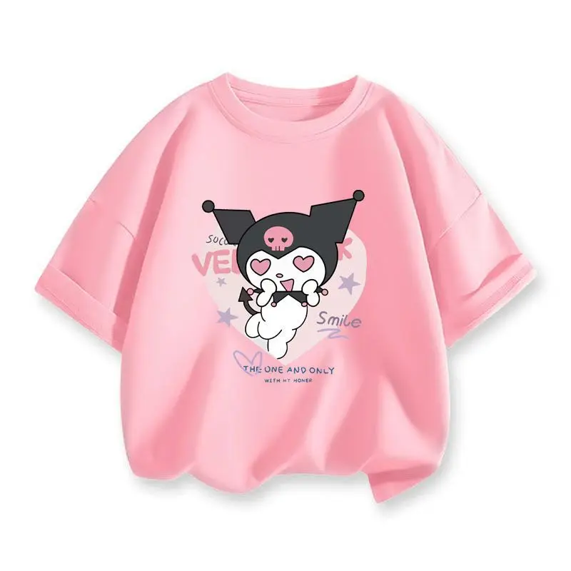 Sanrio 2024 New Girl Boy T-Shirt Short Sleeve Summer Cute Sweet Cartoon My Melody Hello Kitty Kuromi Top Clothing Gift