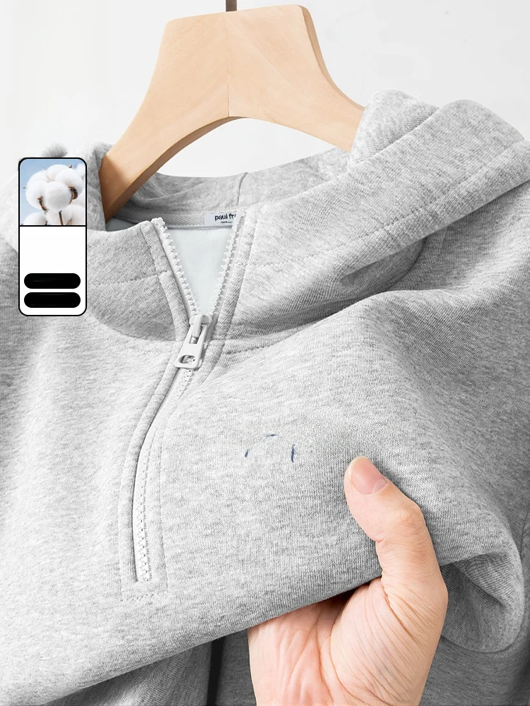 

Heavyweight Hooded f Zip Sweatirt Men's Spring Simple Linen ey Non-Sinking Jaet Casual Loose Fit Americ...