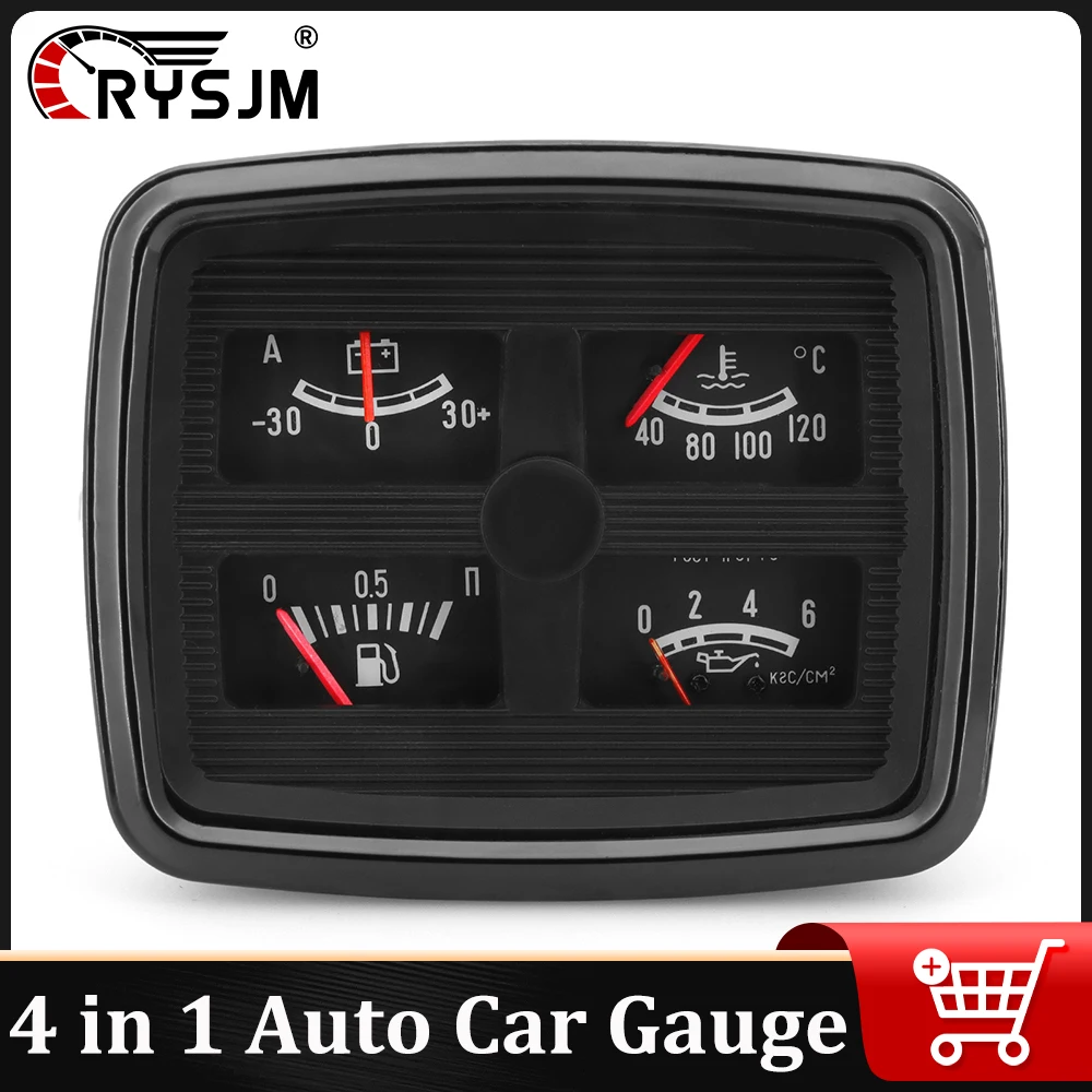 

4 in 1 Multifunction Car Auto Gauge Voltmeter 40-120℃ Water Temp Gauge Fuel Level Oil Press Gauge Instrument Panel For Car Boat