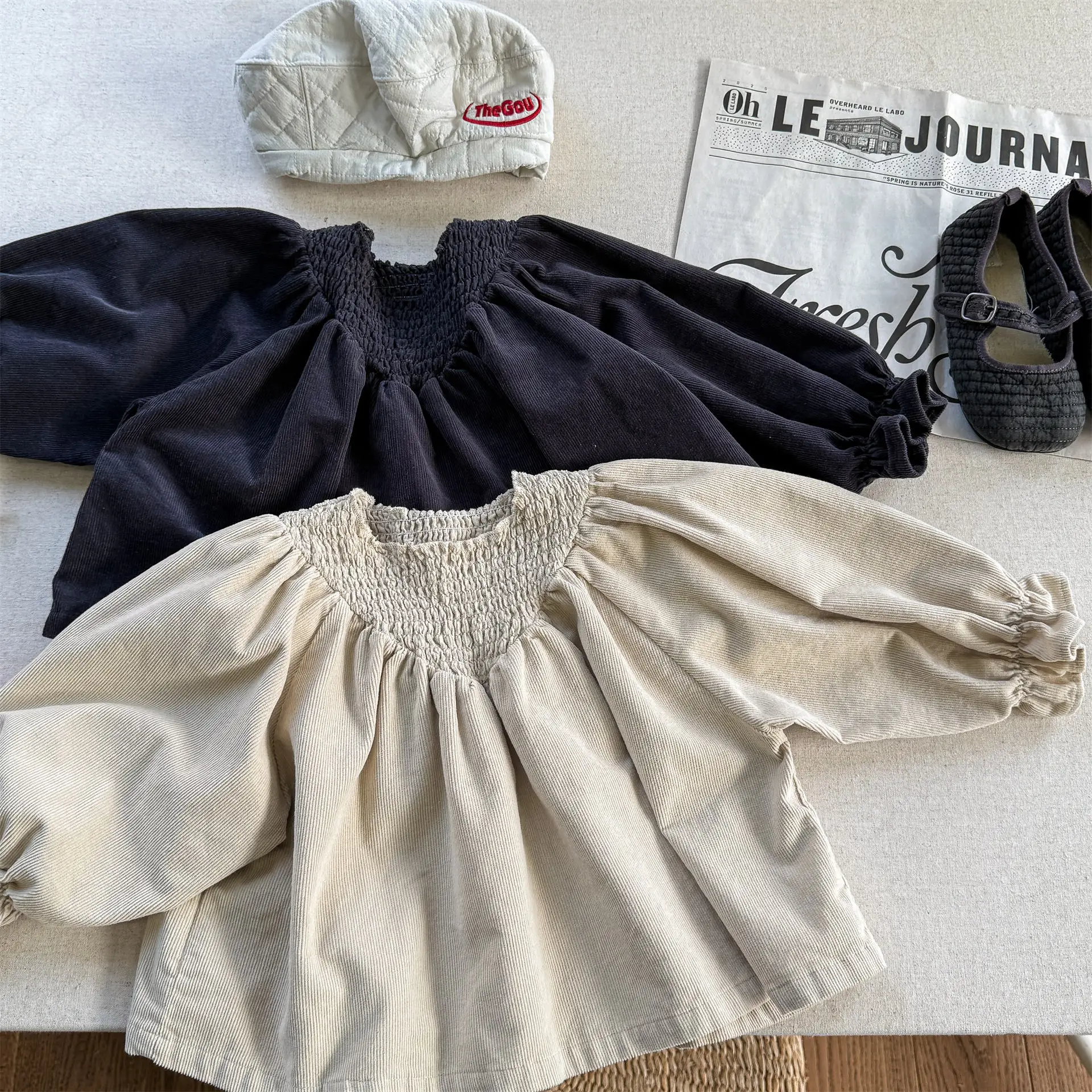 

2026 Autumn New Girls Long Sleeve Corduroy Shirts Solid Kids Dolman Sleeve Tops Cotton Baby Girl Loose Blouse Children Clothes