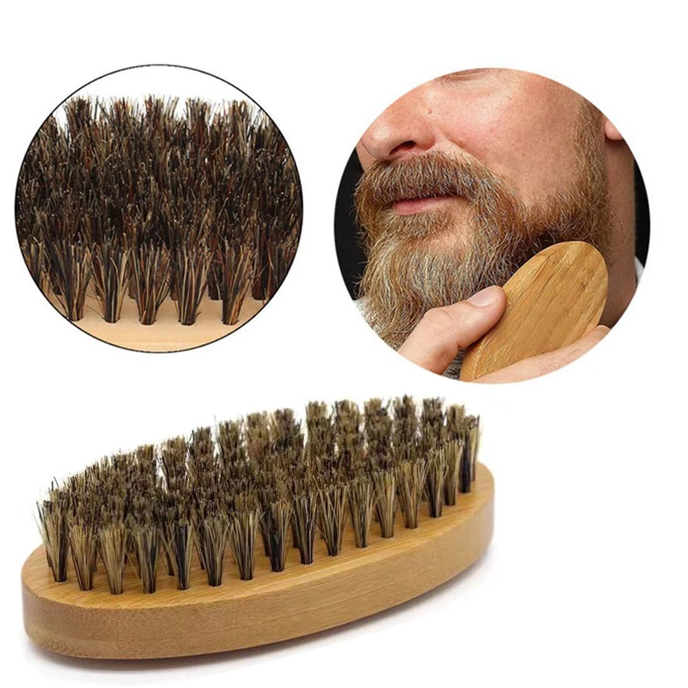 Wild Boar Mane Wood Beard Brush Set, Professional Soft Barber Shaving Brush Comb Set, Men's Mustard Comb