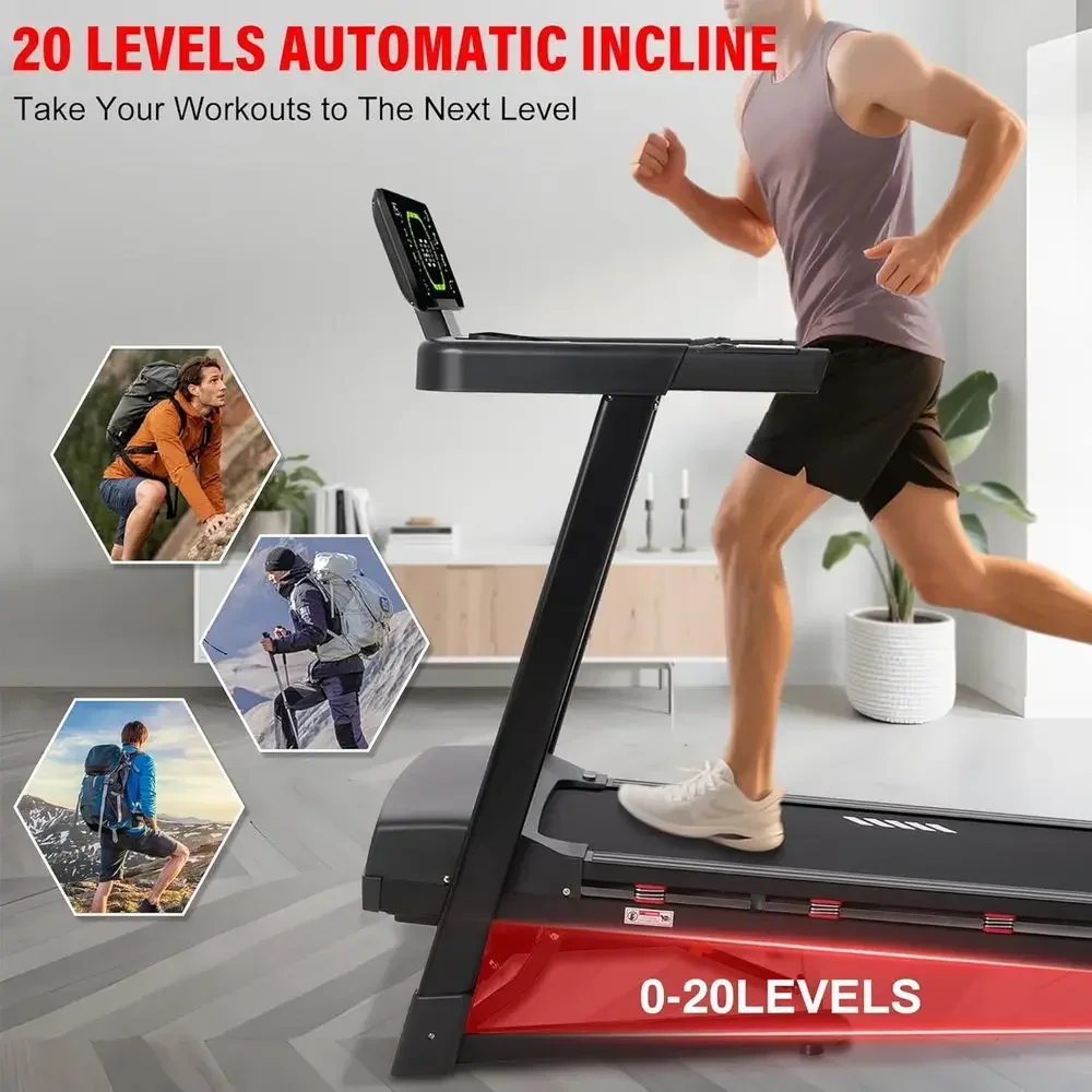 High-Capacity Home Treadmill with 20-Level Incline, 400 LB Weight Limit, 0.6-12 MPH Speeds, 20 Deck, LED Display, Bluetooth, App