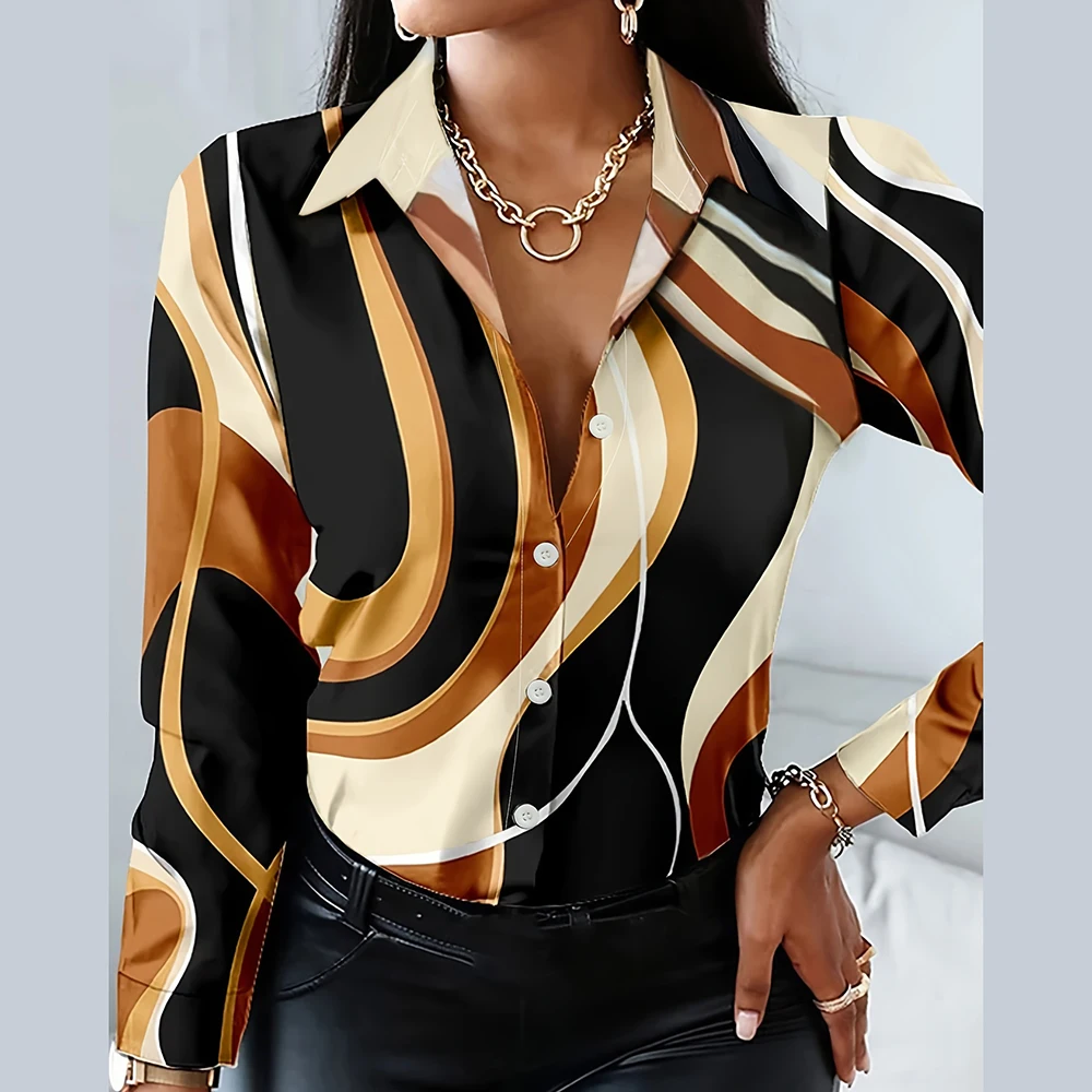 Summer Shirt Women'S Large Size Lapel Button Down Shirt Fashion 3D Geometric Print Elegant Shirt Women'S Everyday Casual Top