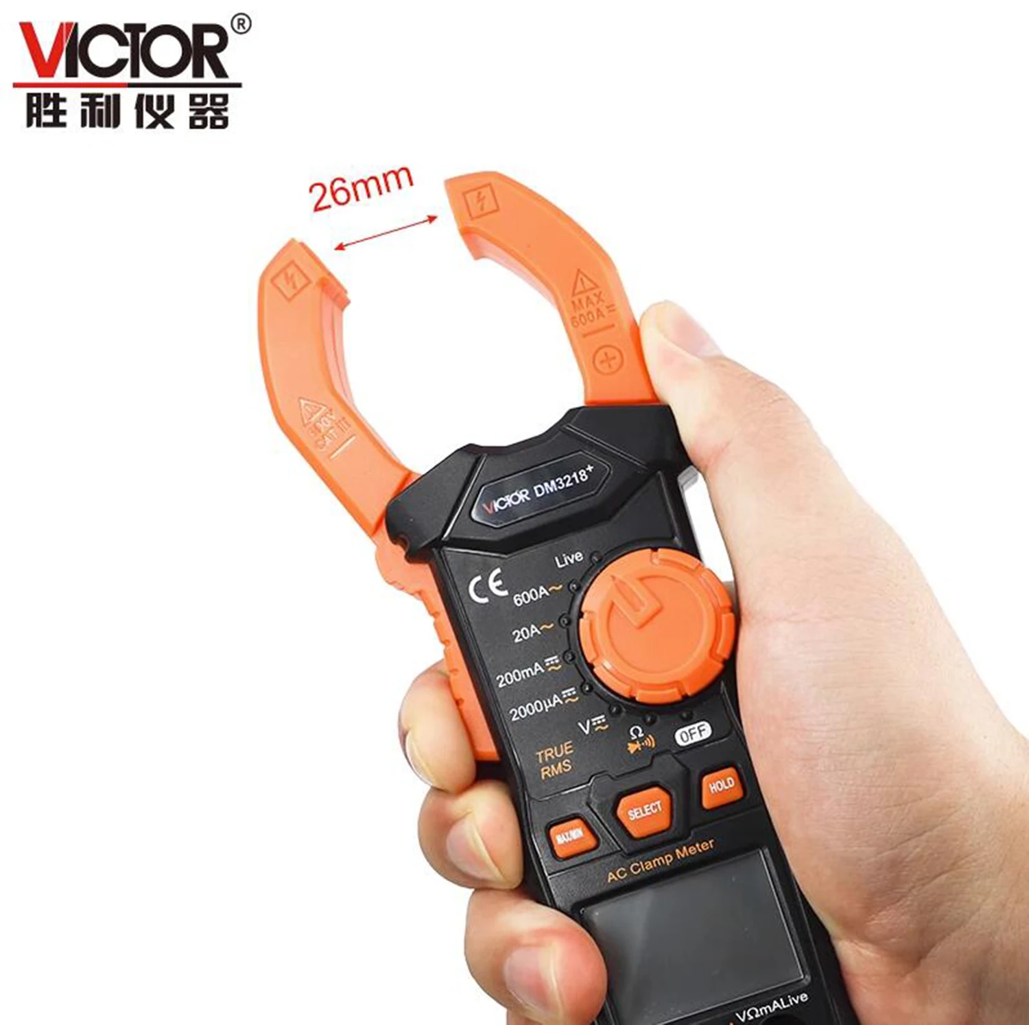 VICTOR DM3218+ New Product True RMS Digital Clamp Multimeter Auto Range Clamp size 30mm AC DC 600V 600A Live wire Clamp Meters