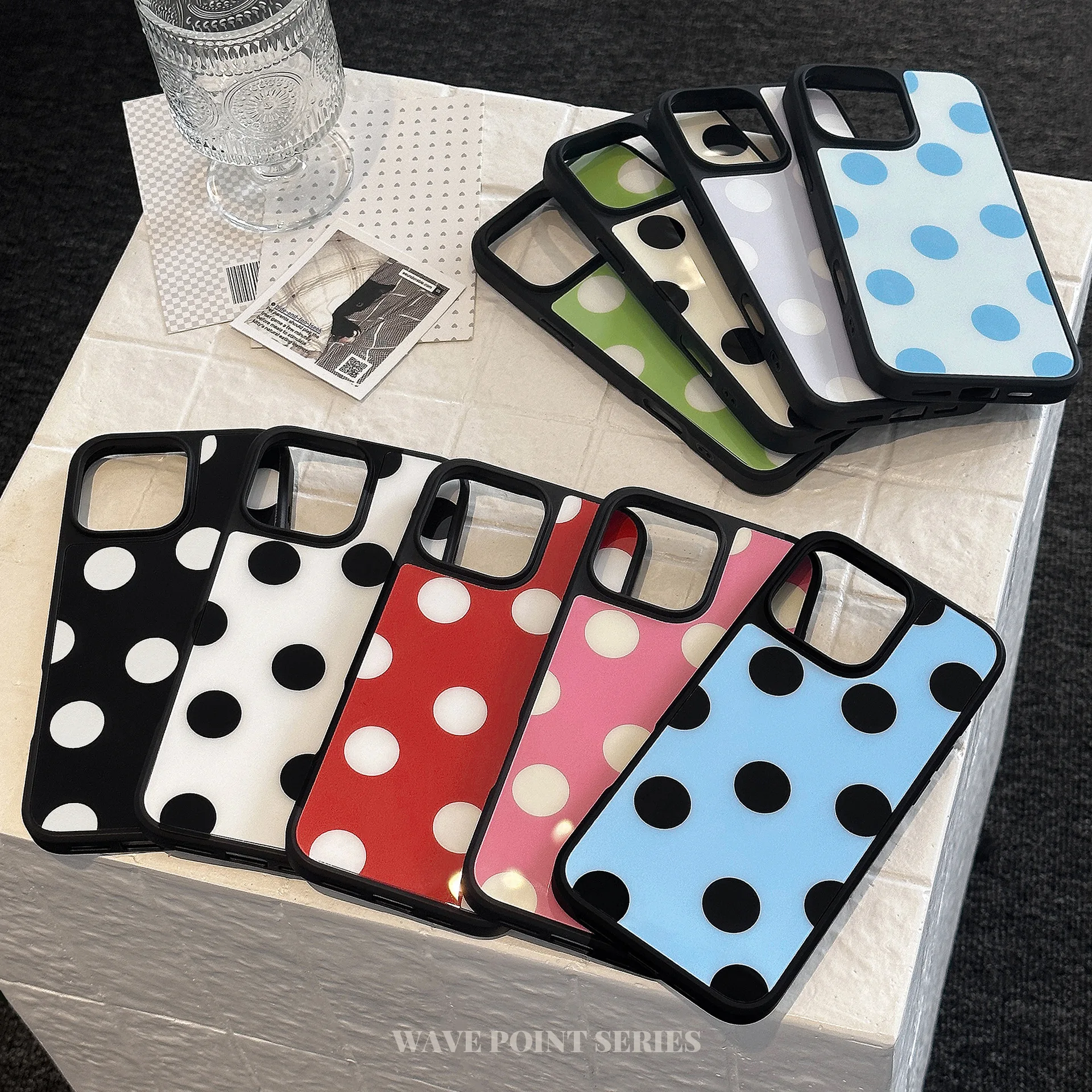 Korean Full Screen Polka-Dot  Phone Case For iPhone 17 16 14 13 12 Pro Max Plus Candy Colors Shockproof Protective Hard Cover