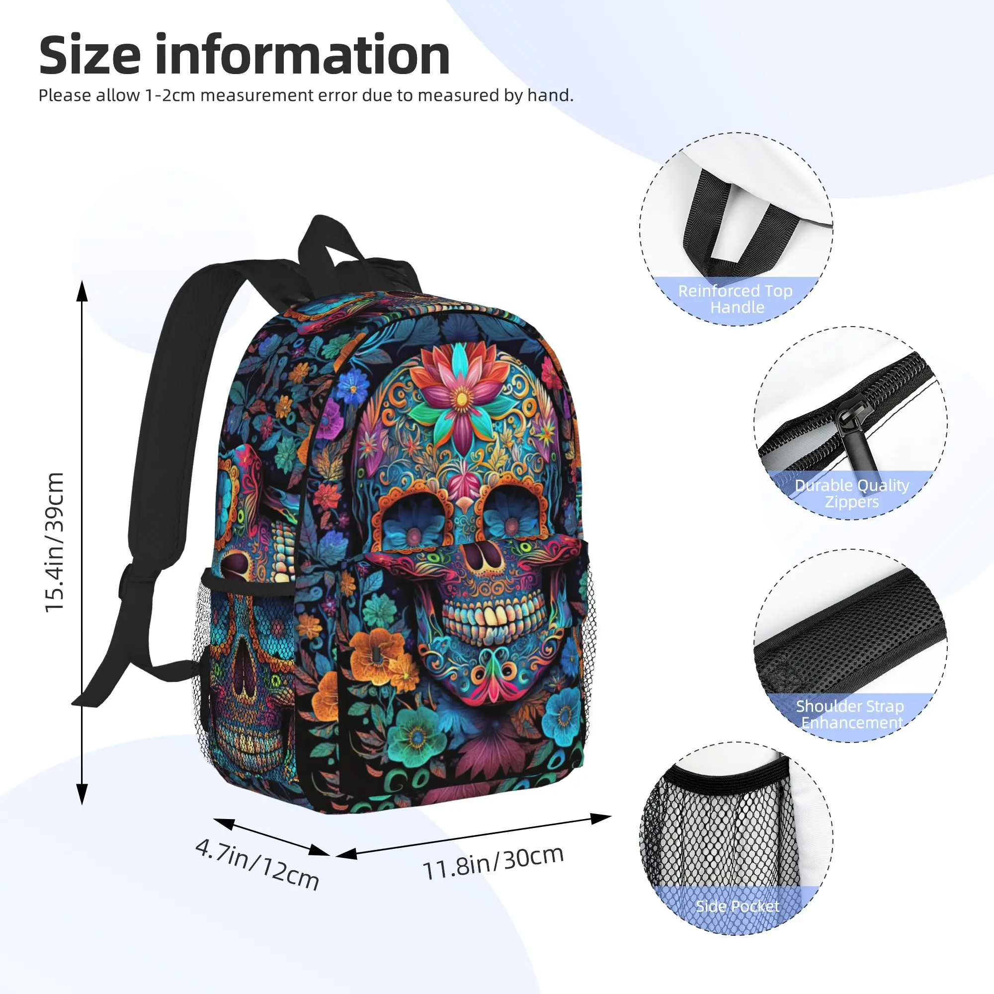 Mexican Skull Calavera Illustration Backpack Hot Sale Daypack Boys Girls BookBag Shoulder Bags for Men Women School Bag