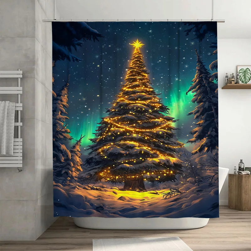 

Tuniu Arctic Northern Lights Forest Shower Curtain Winter Landscape Nature Scenic Backdrop Washroom Decor