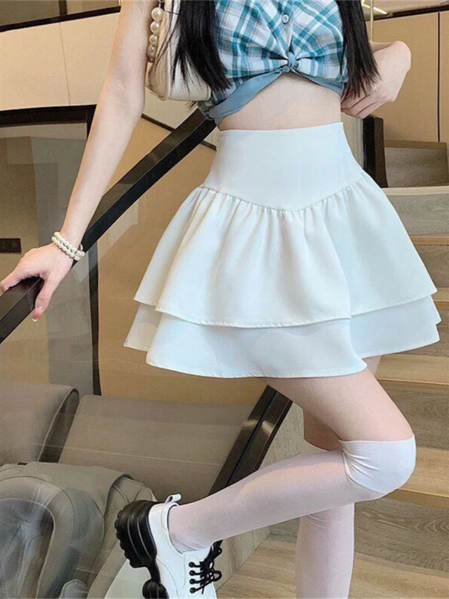 High Waist Fluffy f Skirt Women's Spring Summer Pleated Cake Skirt plus Size Anti-Light A-Line ort Skirt