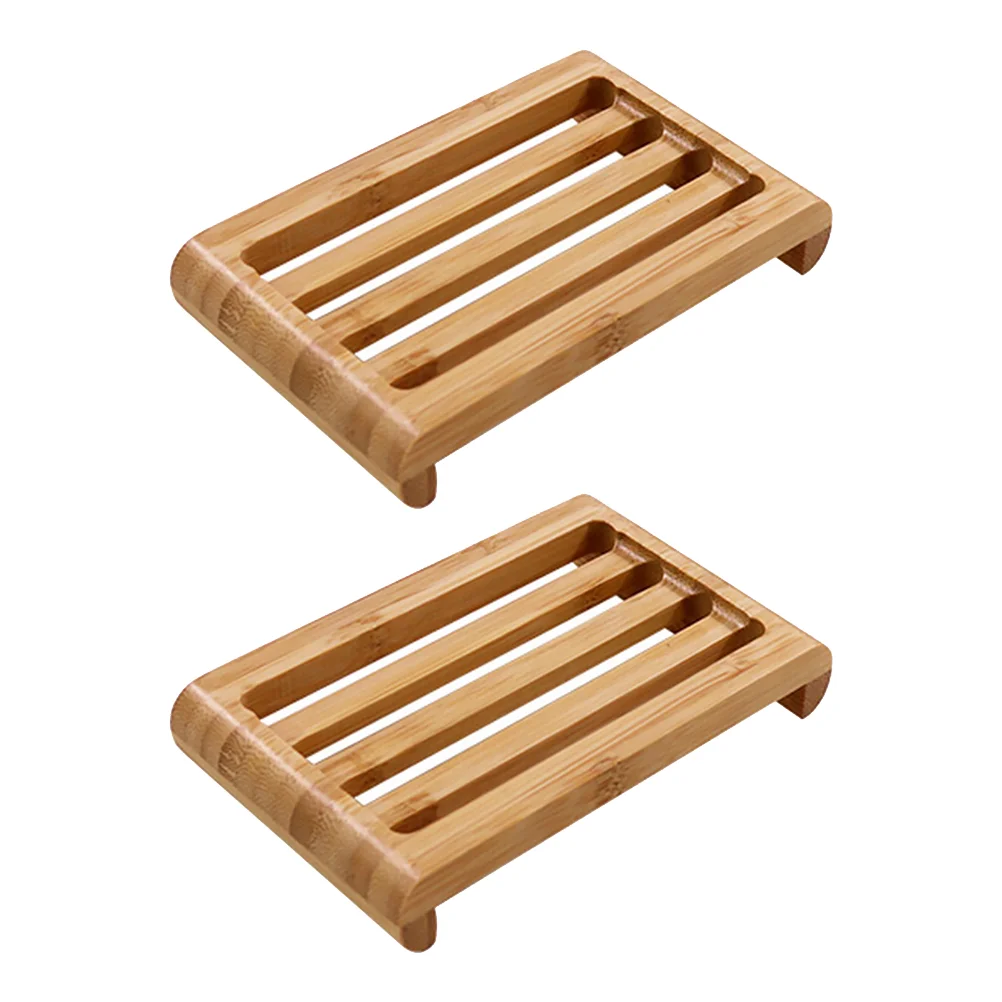 

2 Pcs Bamboo Wood Soap Dish Practical Draining Holders Case Household Sturdy Bracket Bathroom