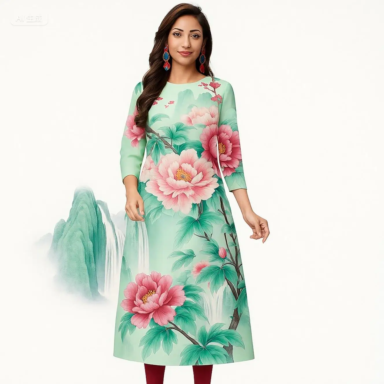 مسلم كورت زهور المرأة موضة مريحة النمط الوطني مستقيم العرقية فيستدوس شق تنحنح الببغاء ثلاثية الأبعاد طباعة عباية تركية #3