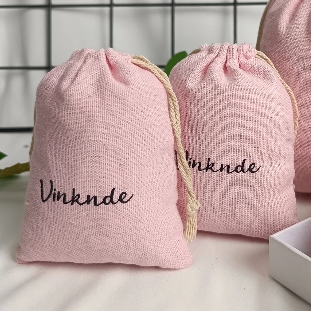 

100Pcs DIY Custom Logo Size Linen Muslin Thick Necklace Earring Rings Packing Canvas Jewelry Pouch Cotton Drawstring Storage Bag
