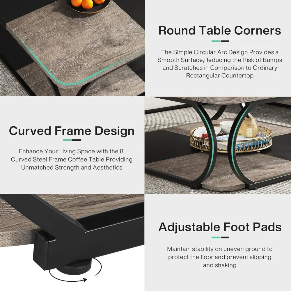 Coffee Table with Open Storage Shelf for Living Room,  Large Wood Center Table Square Low Coffee Tables Farmhouse Tea Table