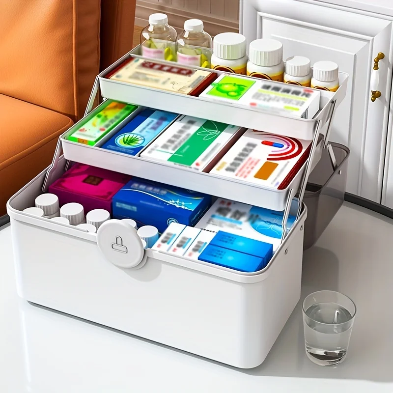 1pc Medicine Chest, Household Portable Multi-layer Box With Large Capacity, Emergency Storage