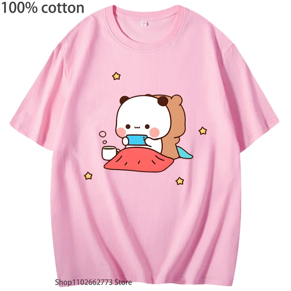 Koszulki Bubu Dudu dla nastolatek, koszulki z kreskówkową pandą, odzież damska, męska koszulka letnia na co dzień, koszulka 100% bawełna, koszulka damska