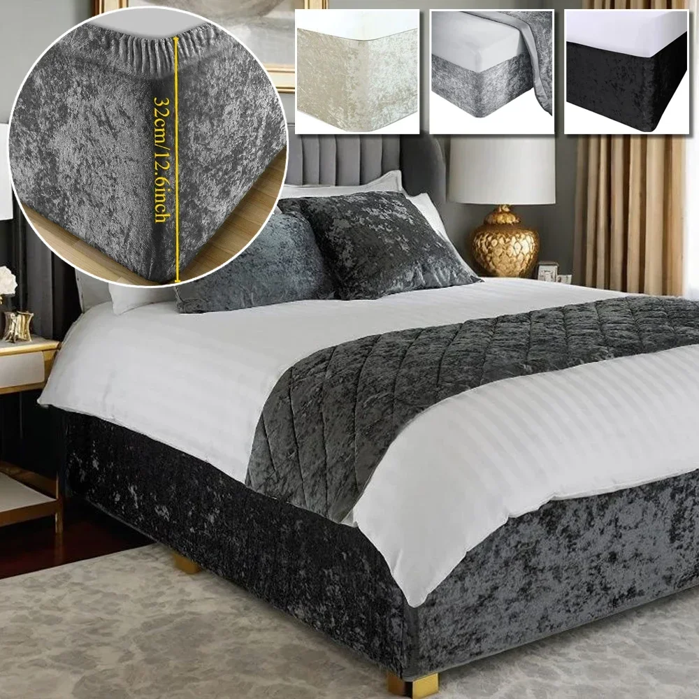 Jersey Knit & Stretchy Wrap Around 4 Sides Bed Skirt-Fit With beige Platform-Soft Premium Microfiber-12.6 Inch Drop Bedspread