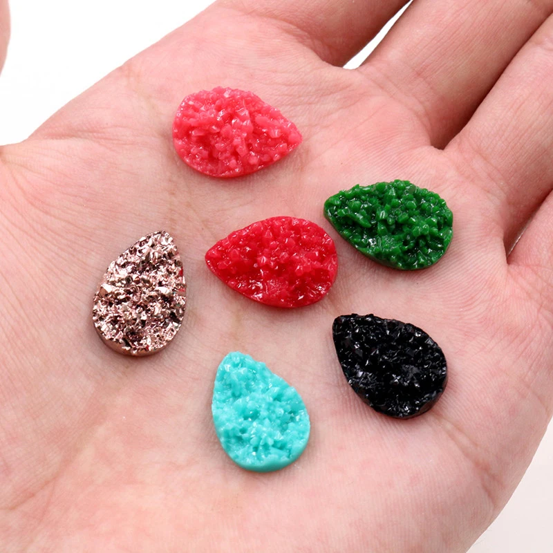 New 40pcs 10x14mm 13x18mm Drop Style Flatback Druzy Resin Cabochons for Necklace Earrings DIY Jewelry Making Supplies Findings