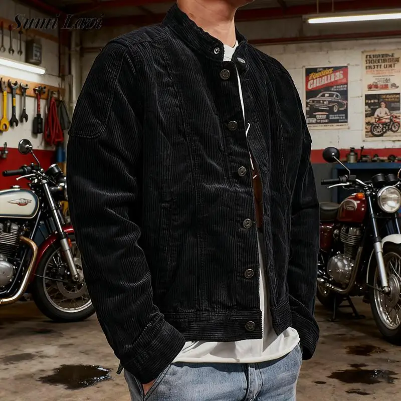 

Весенне-осенние новые повседневные мужские вельветовые куртки, модные однотонные рубашки с отложным воротником, мужские винтажные текстурированные пальто