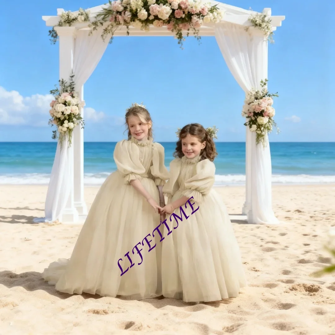 

CustomizedElegant Style Tulle Puffy Flower Girl Dress Suitable for Little Princess Baptism Wedding and Evening Events