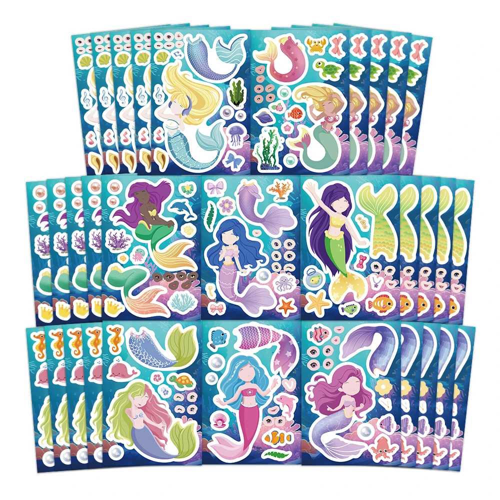 8PCS Mermaid Face Changing Stickers DIY Free Stickers Account Materials Phone Cases Laptop  Suitcases Water Cups Waterproof