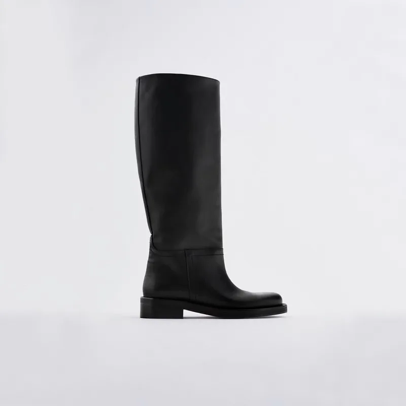 New Long Boots for Women Round Headed Korean Version, High Top Boots Middle Tube, Large Circumference, Thick Bottom, Riding