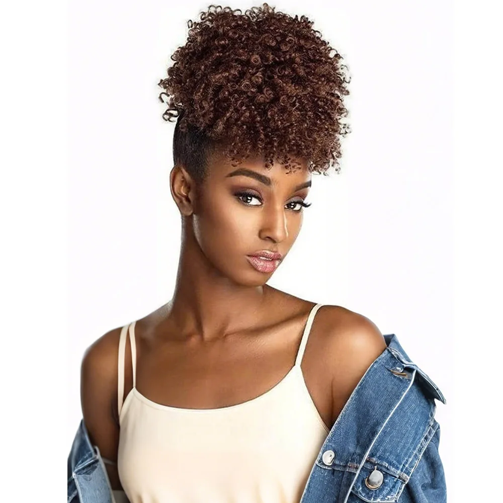 

Женский синтетический афро пышный вьющийся шиньон, короткий кудрявый хвост на шнурке, наращивание волос, шиньон для быстрой смены стиля