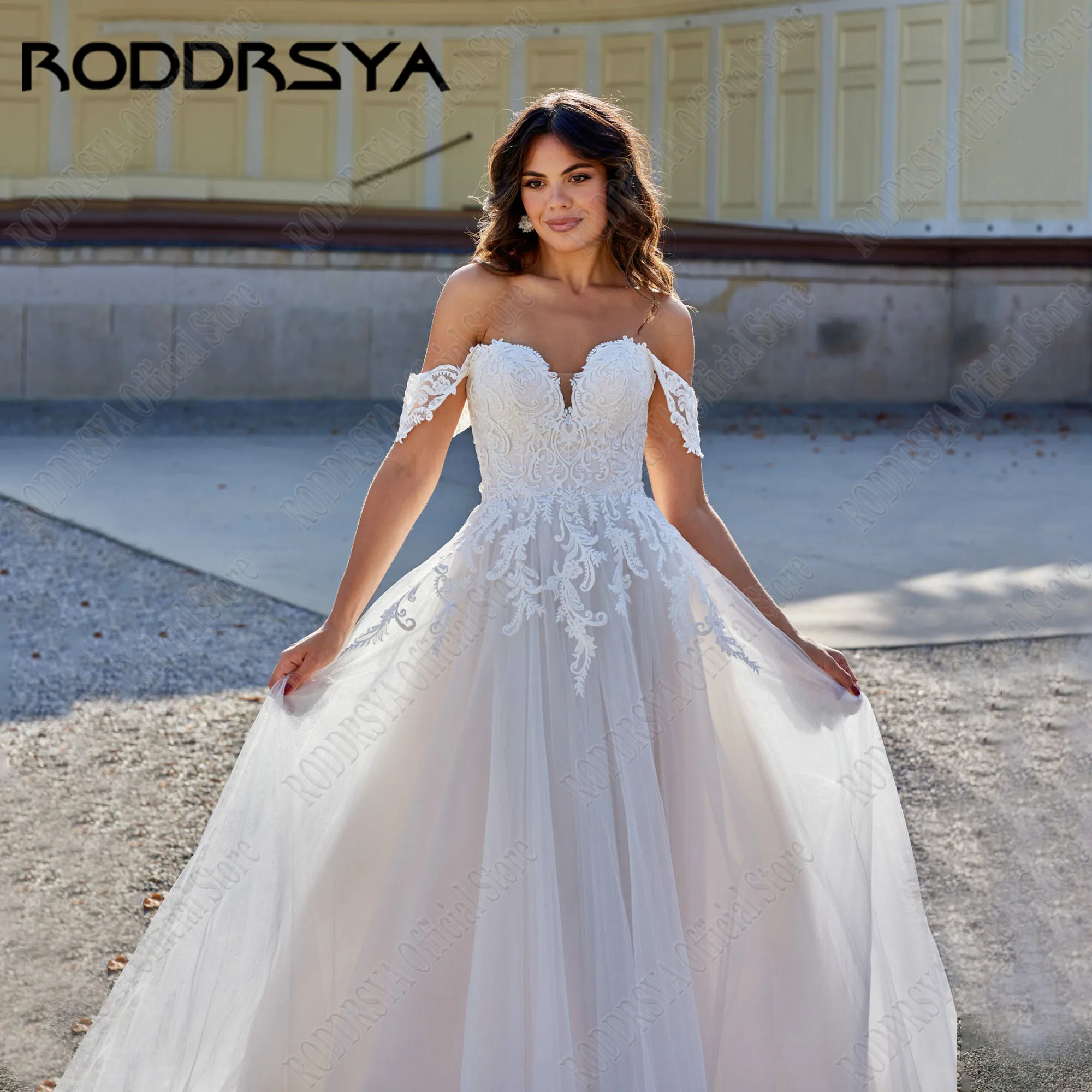 RODDRSYA-vestido De Novia con cordones, traje De Novia con escote Corazón, hombros descubiertos, línea A, apliques De tul, personalizado, 2024Vestido de novia con tirantes roddsya 2024 novia dulce hombro con hombro cal