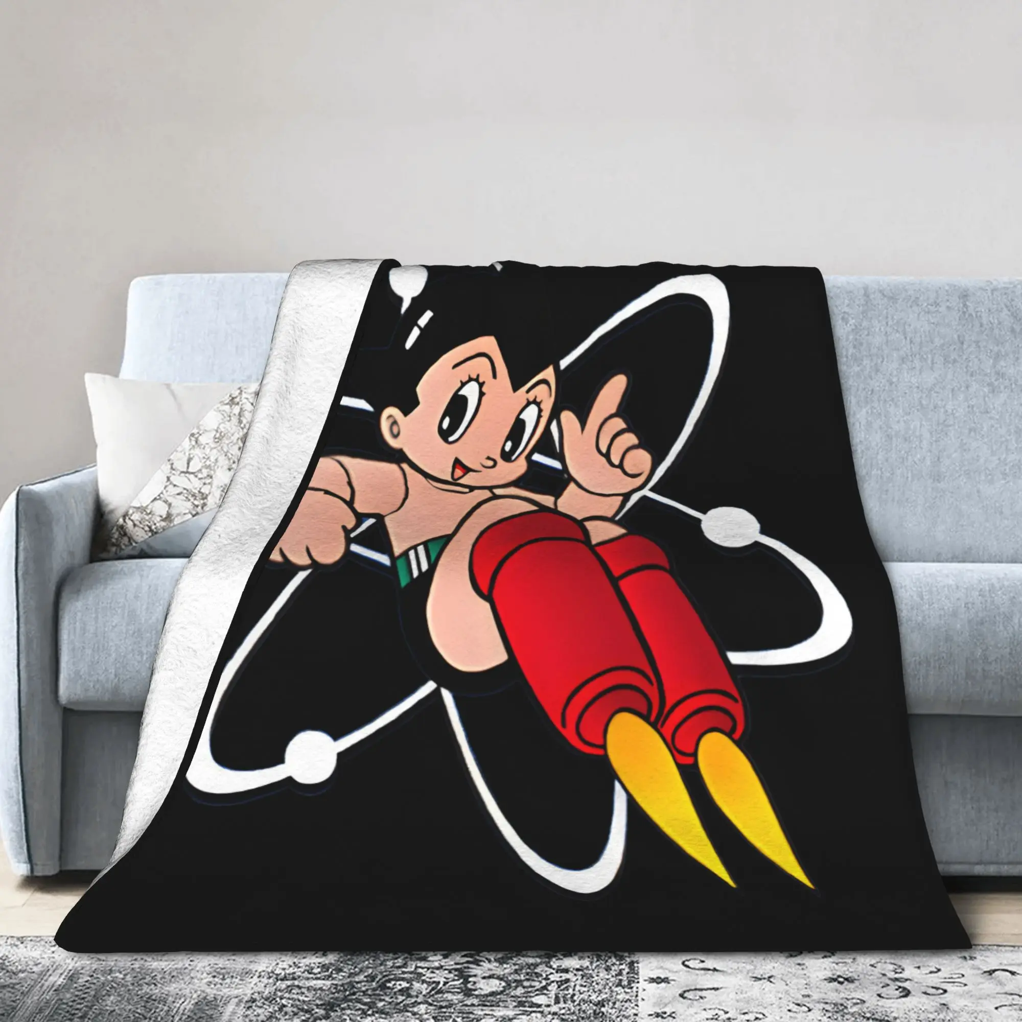 Astro Boy Anime Knitted Blanket Astroboy Flannel Throw Blanket Airplane Travel Decoration Soft Warm Bedspread