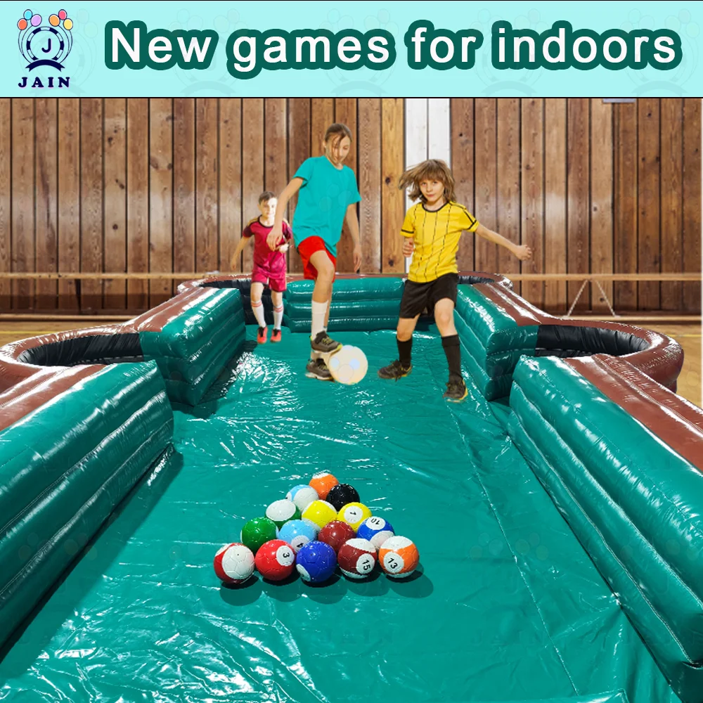 Inflatable Soccer Pool Table Giant Football Pool Pitch Billiards Inflatable Billiard Ball with Blower &16 Balls for Indoor Event