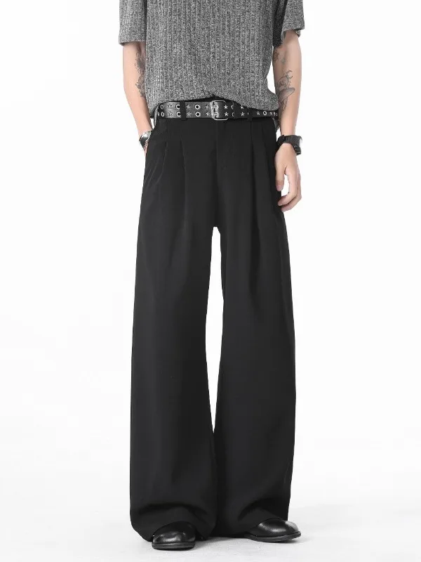 American Style Casual Men's Summer New Fashion Wide Leg Pants Drapey Loose Fit Versatile Straight Cut Polyester Fiber
