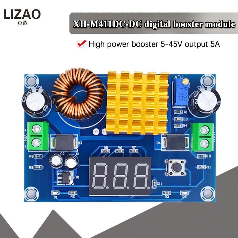 LIZAO DC 3V-35V to 5V-45V Step Up Boost Module 5A Adjustable Voltage Regulator Board with Digital Voltmeter for Power DIY