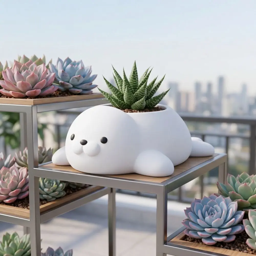 Organizer 3D Printed Seal Flowerpot Storage Box Jewelry Holder Plant Flower Pot Funny Home Decor