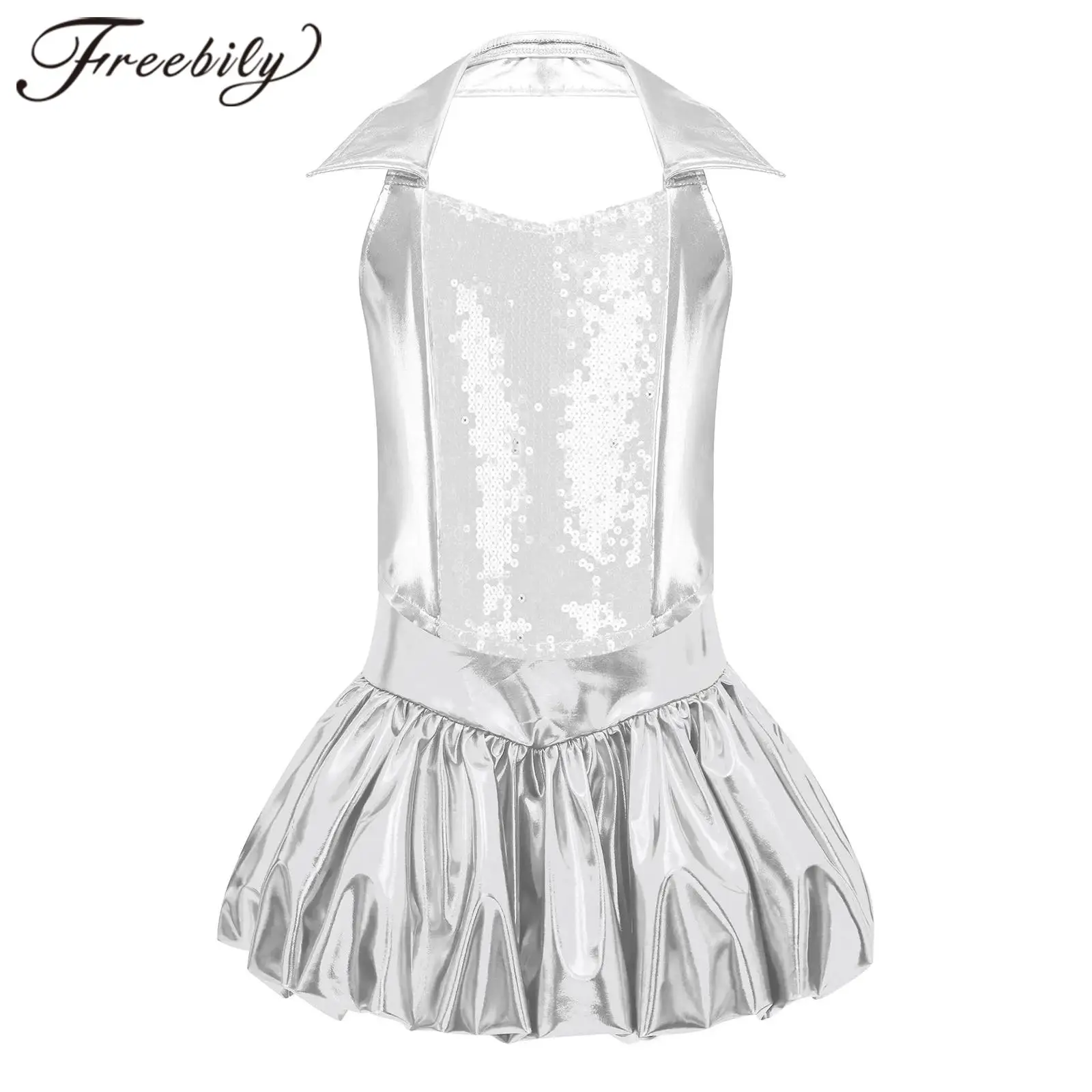 

Kids Stage Dance Costume Girls Jazz Disco Dance Party Outfit Fashion Glitter Sequined Crop Top Streetwear Metallic Shiny Skirt