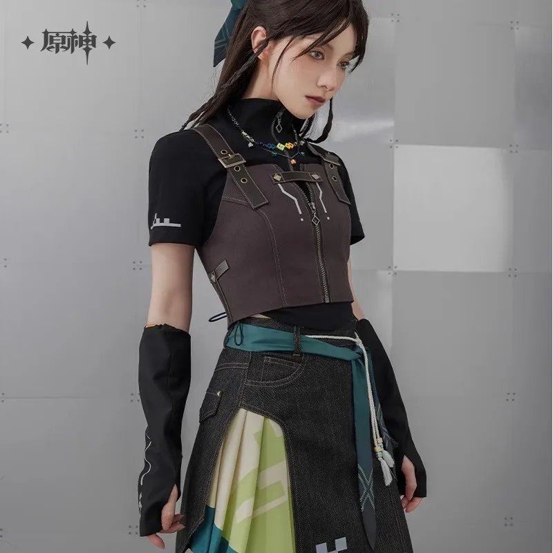 miHoYo Gioco Ufficiale Kinich Gilet Genshin Impact Kinich Tema Splicing Gilet Corto Abbigliamento Cappotto Top Cosplay Regali di Halloween