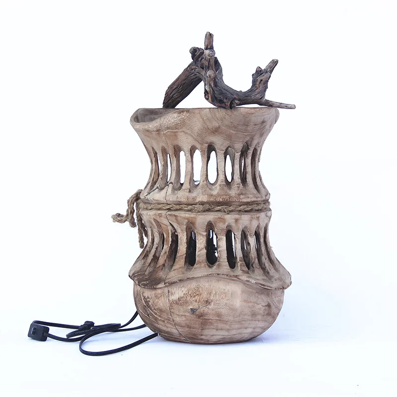 Handmade burnt paulownia retro craft floor lamp, pastoral warm homestay hotel decorative lamps